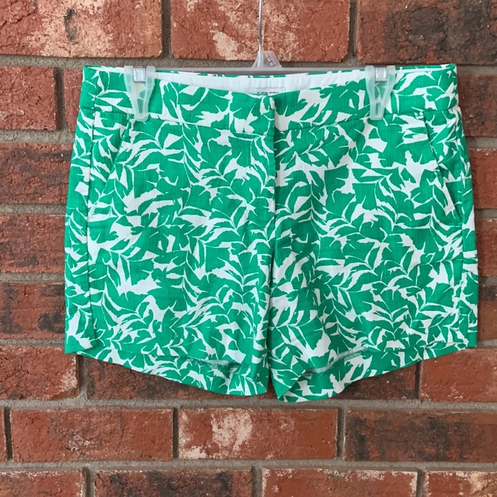 J. Crew Green & White Botanical Print Shorts